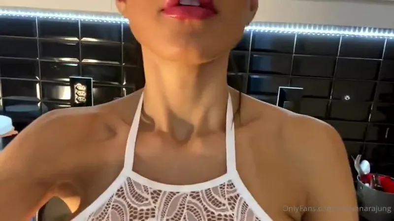 Indianara Jung nude suckling and fucking with her partner in the kitchen