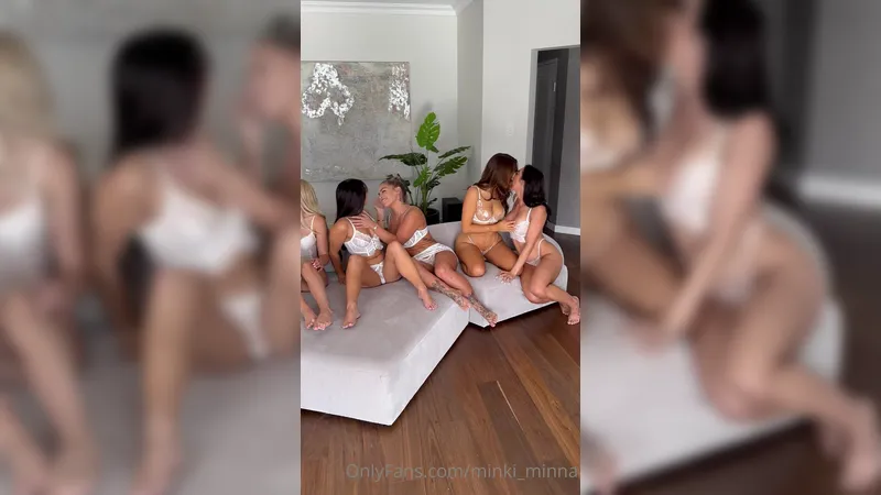 Minki_minna and Friends Having Lesbian Orgy Fuck on Couch Onlyfans Video