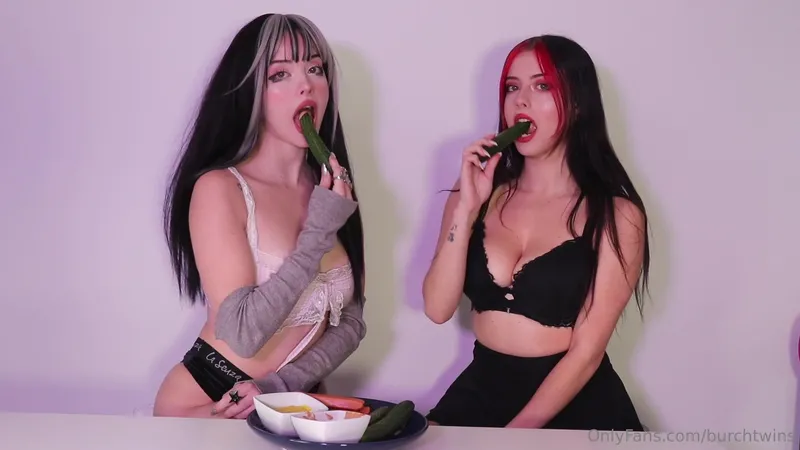 Burch Twins Teases Big Boobs While Sucking Cucumber Onlyfans Video