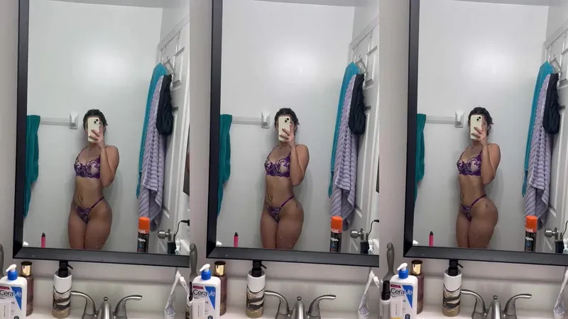Brunette OnlyFans Model Posing in Lingerie in Mirror