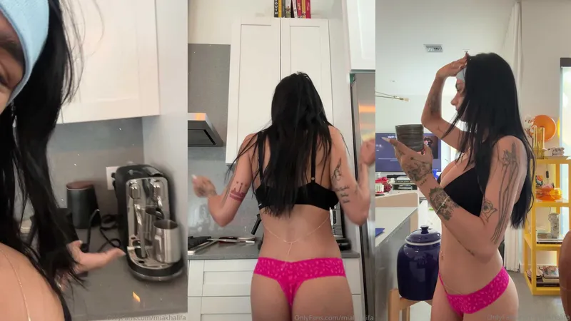 Mia Khalifa in Pink Thong Teasing in Kitchen