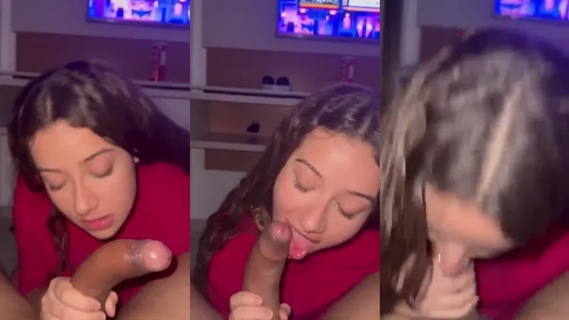 Brunette Babe in Red Top Sucks a Huge Black Cock Deep in POV Video