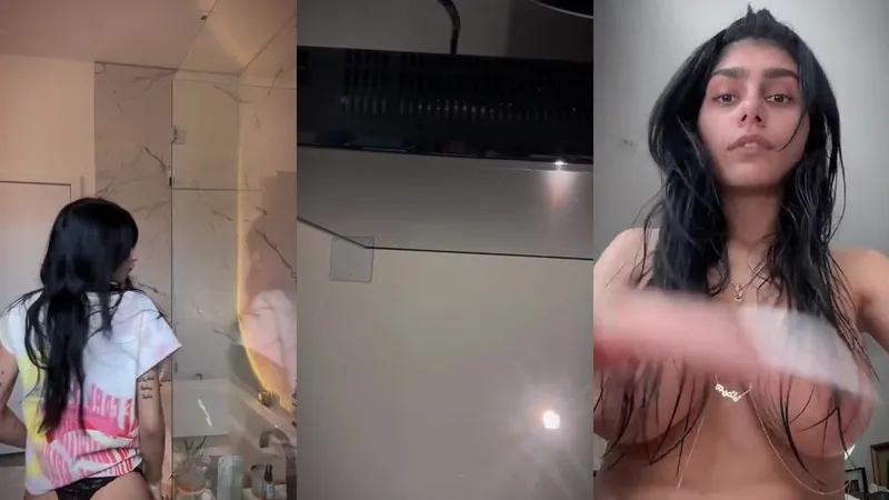 Mia Khalifa OnlyFans Video in the Kitchen Showing Off Her Massive Tits in an Oversized T-Shirt