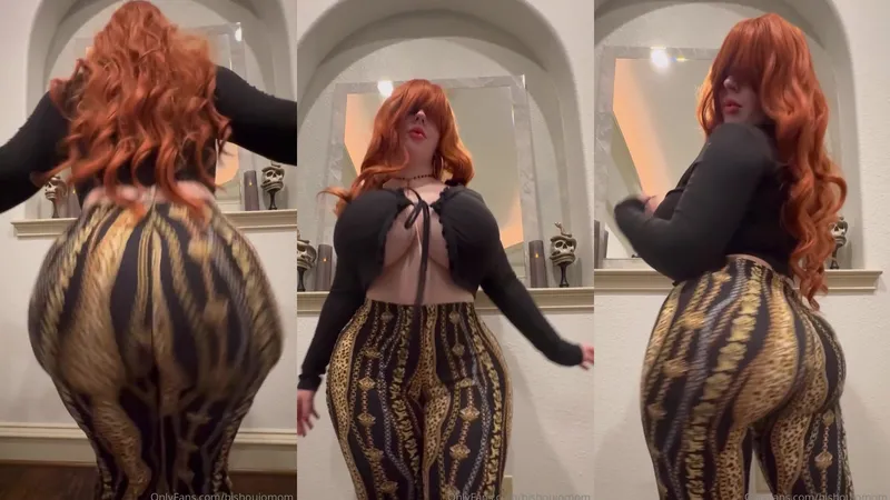 Bishoujomom Twirls In Tight Animal Print Pants And Top Teasing Her Curves For OnlyFans Video