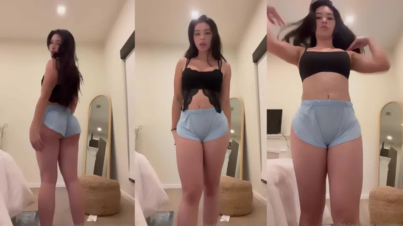 Kawaiisofey Shows Her Petite Body In Blue Shorts And A Black Top In This OnlyFans Video