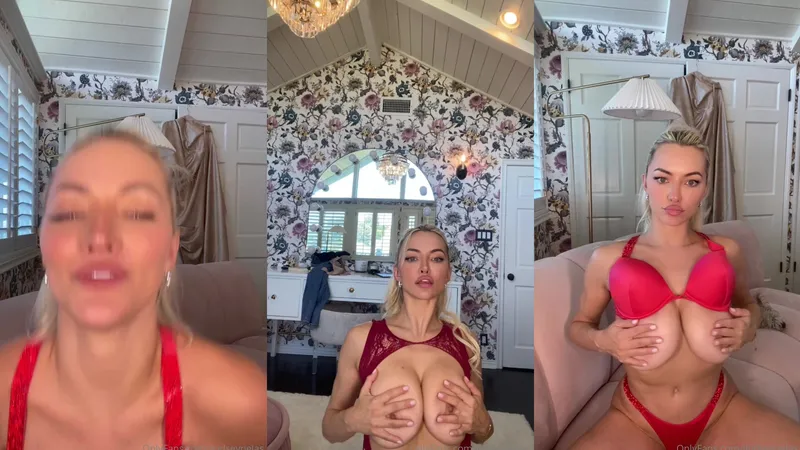 LindseyPelas Teases In Red Lingerie Showing Massive Tits In This OnlyFans Video