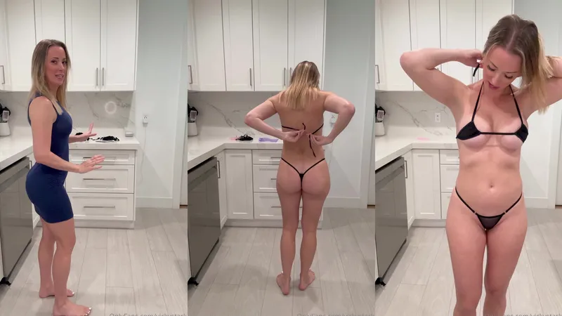 Vicky Stark In Black Lingerie Stripping Off Blue Dress In Kitchen OnlyFans Video