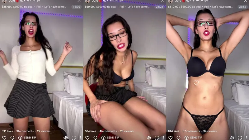 Juju Strips Down To Lingerie In Nerdy Glasses Live Stream Tease