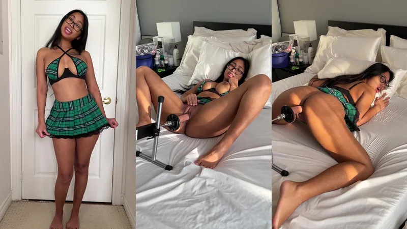 Asian Schoolgirl gets Pounded by Fuck Machine!