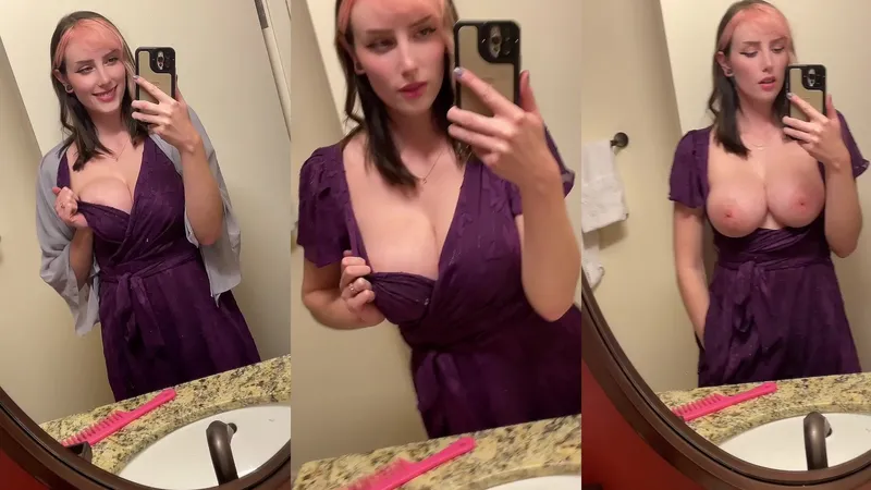 Morgpie Teases In A Purple Dress Showing Tits In This Steamy Bathroom Video