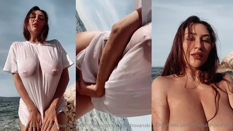 Louisa Khovanski Strips Naked By The Beach In A Wet White Top OnlyFans Video