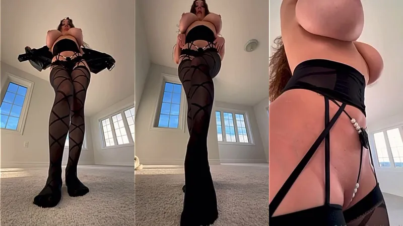 Curvy Goddess LouisaKhovanski Exposed her Tits Teases in Black Lingerie and Stockings in Hot OnlyFans Video