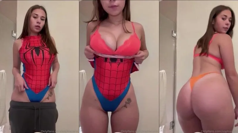 Sophieraiin Shows Off Her Curvy Goddess Body in Spiderman Costume Teasing Her Big Booty