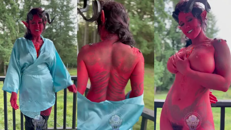 AutumnIvyXXX Stuns in Sexy Devil Costume and Teases with Juicy Boobs in Outdoor Cosplay Video
