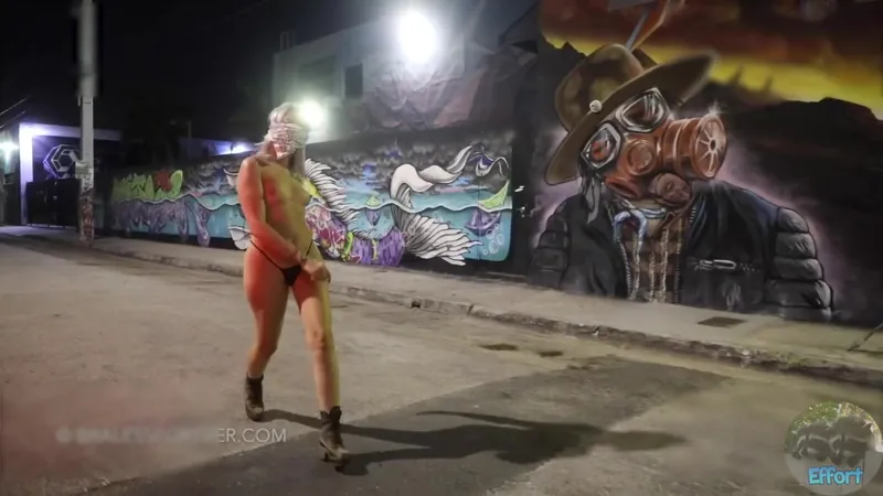 BralessForever Faith Walks Naked in Public in Sexy Boots