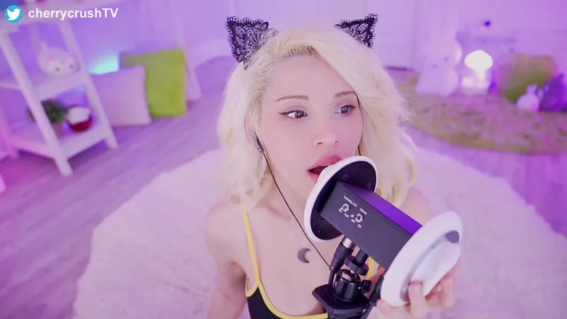 CherrycrushTV Blonde Doing Hot ASMR while wearing Fishnet Lingerie Video