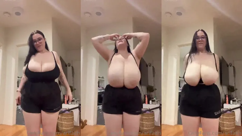 AriFaith Curvy Goddess Teases Her Massive Boobs in Black Lingerie on OnlyFans Video