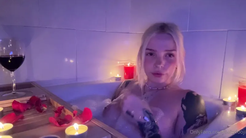 Babyfooji enjoys relaxing bubble bath while teasing with perky tits and wet pussy.