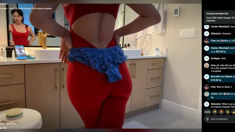 Miratwitch Curvy Goddess Aims to Please in Red Dress and White Lingerie During a Teasing Live Stream Video
