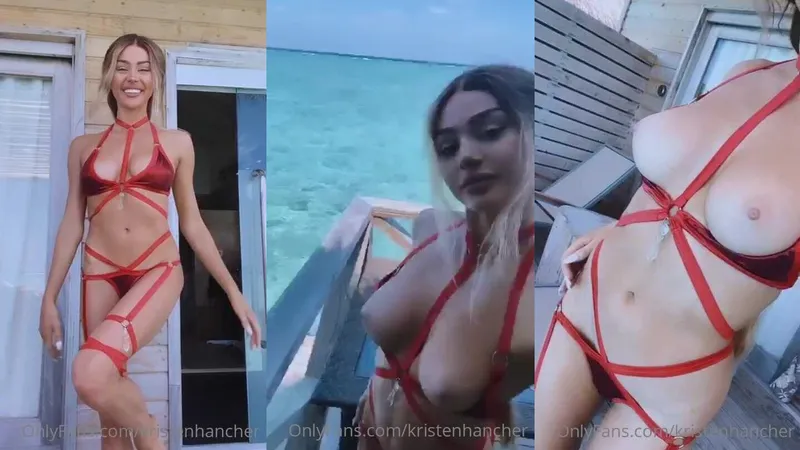 Kristen Hancher Teases in Red Strappy Bikini Showing Off Curves in Outdoor Video