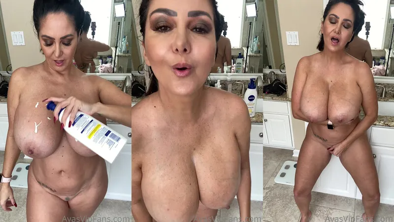 Ava Addams Naked Curvy Goddess Solo Play with Lotion in Bathroom Video