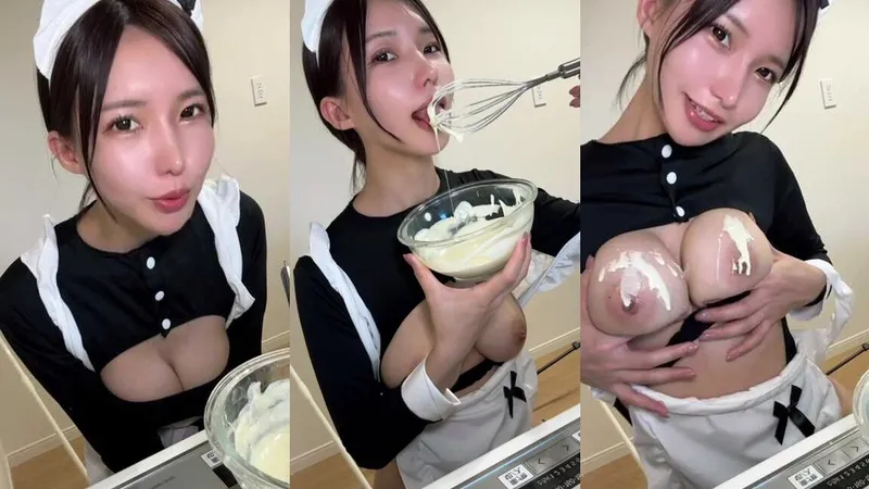 Yukina0069 Asian Petite Cutie in Maid Outfit Plays with Whipped Cream in Naughty Kitchen Video