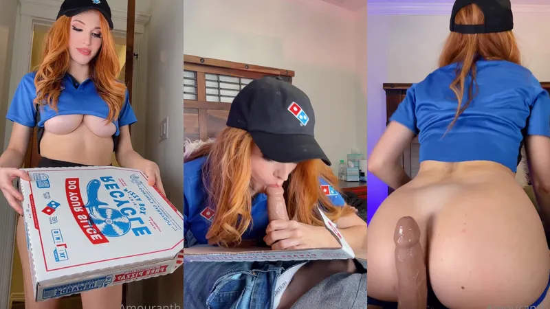 Amouranth Pizza Delivery Girl Sloppy Dildo Blowjob In Uniform