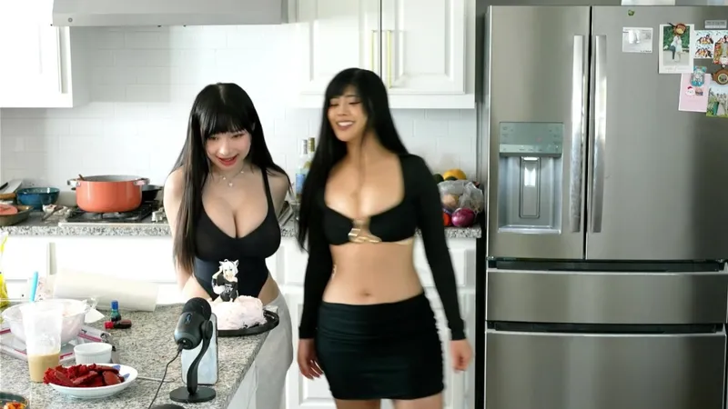 AsianBunnyx And Her Friend Get Messy In The Kitchen While Baking A Cake In Skimpy Outfits