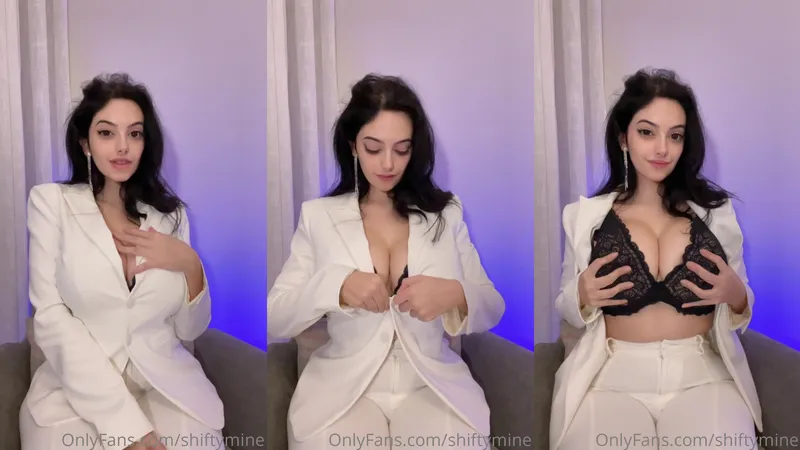 Shiftymine Strips Down To Lace Bra In White Suit On Onlyfans
