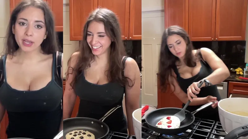 Sweet Anita Exposed her Tits while cooks in a skimpy outfit video.