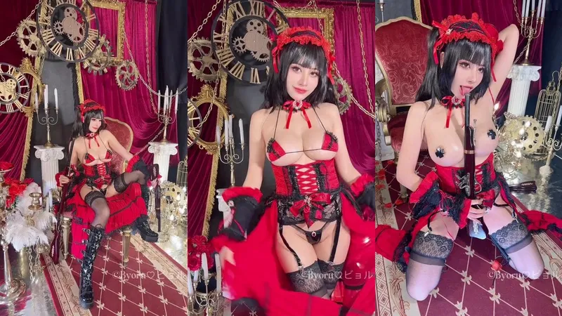 Byoru Cosplays Kurumi Tokisaki in Steamy Red Lingerie Video