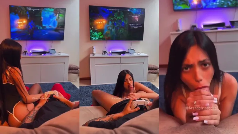 BrendaTrindade Hot Girl Deeply Sucks Gamer BF"s Cock Video