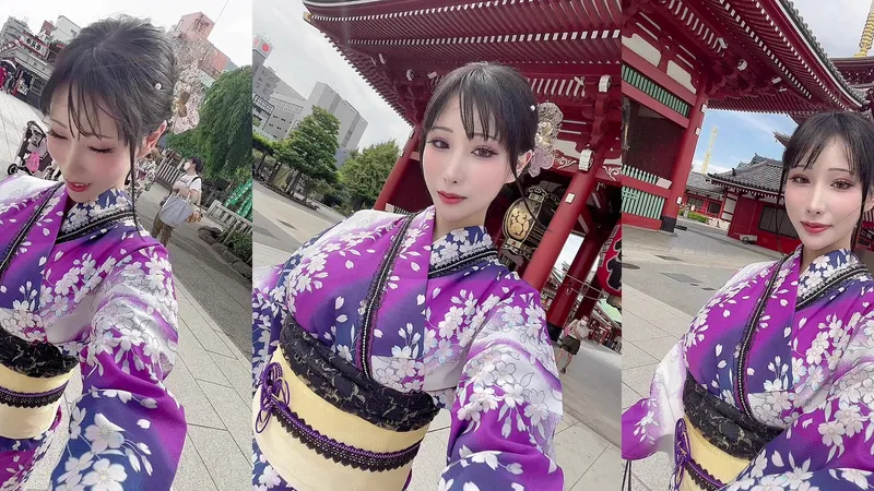 Haneame Teases in Traditional Kimono Outfit Outdoors Video