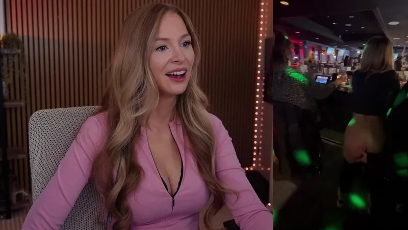 Bebahan Blonde Girl reacting to Wild porn clips in Live Stream Video