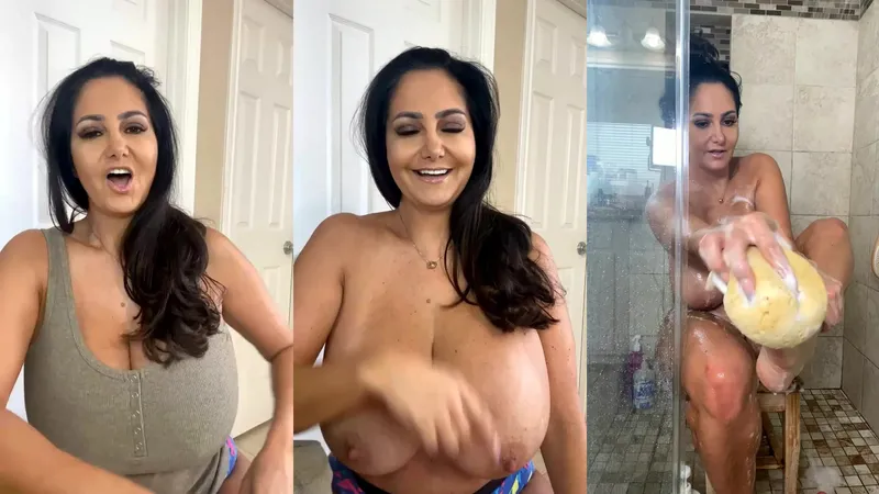 Ava Addams curves on full display in a steamy shower masturbation video.
