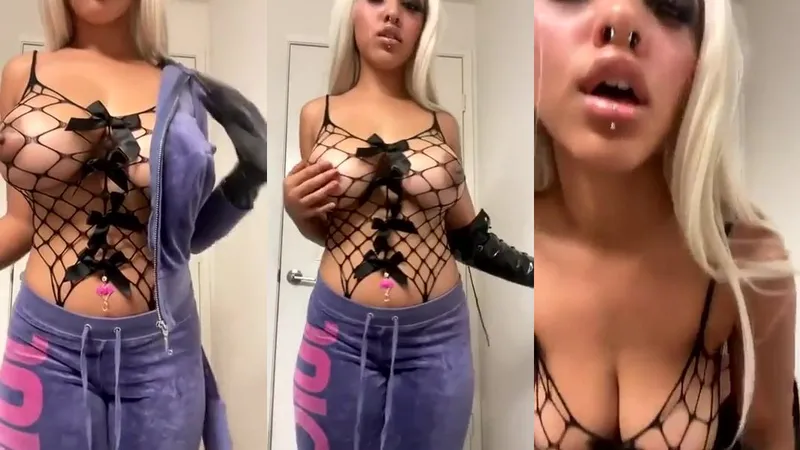 Blonde Petite Cutie Exposed her Tits in Sexy Fishnet Top and Mini Skirt Teases Video
