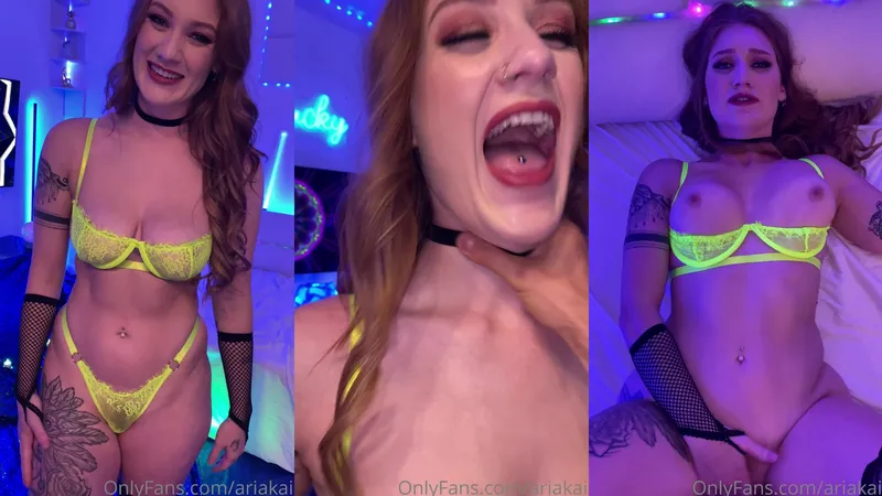 Aria Kai Fuck In Yellow Lingerie Showing Her Curvy Body In A Neon Light Room
