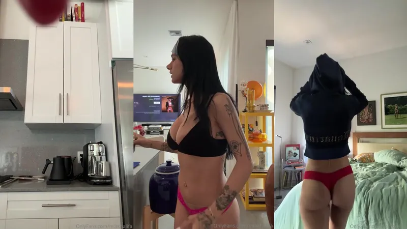 Mia Khalifa Starts Her Morning with Naughty Coffee Tease in Pink Panties and Black Bra