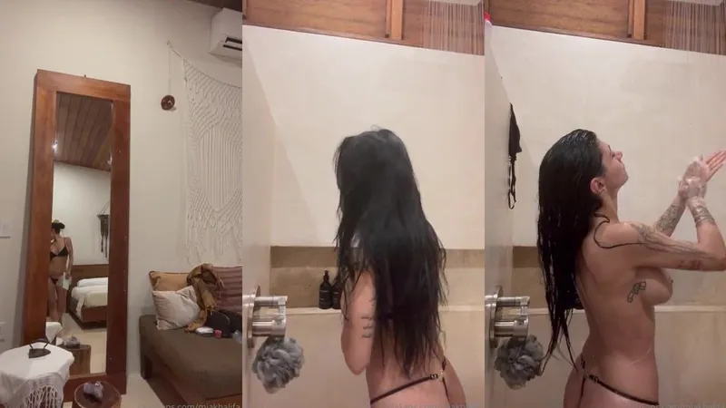 MiaKhalifa Strips Down to Black Bra Before Steamy Shower Tease in this Leaked OnlyFans Video