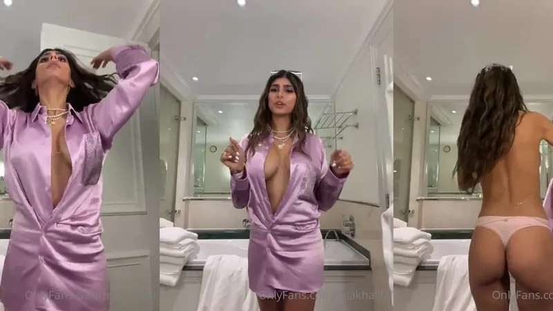OnlyFans MiaKhalifa Strips Her Silky Purple Dress Teasing in Luxury Bathroom Video