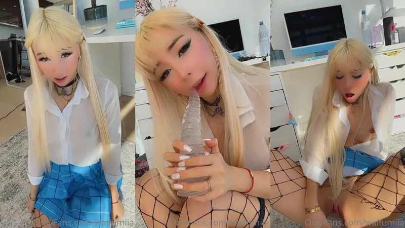 WaifuMiia Showing Pussy Tease with Alien Dildo in Schoolgirl Uniform in this OnlyFans Video