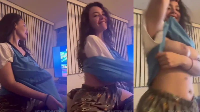 Marcelaamq OnlyFans Latina Babe Play In Camo Skirt And Blue Top In Bedroom Video