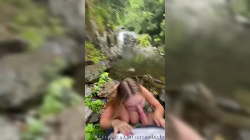 EmilyWebbily Stunning Petite Cutie With Big Boobs Sucking a hard cock by the River Video