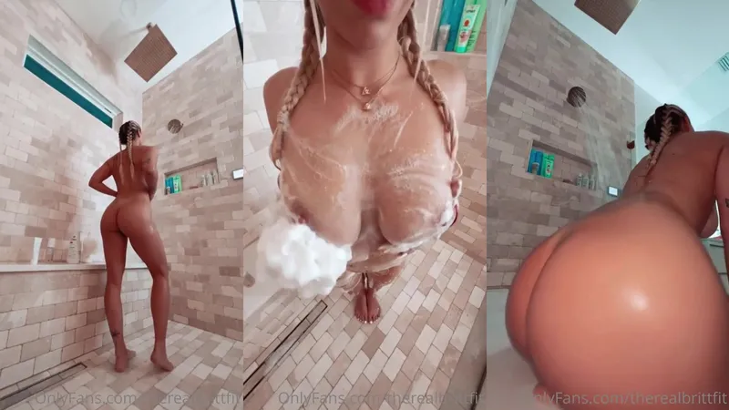 TheRealBrittFit Fit Babe Gets Naked and Plays with Her Wet Pussy in Shower Video