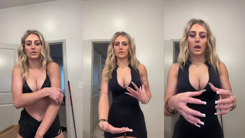 Blonde Bombshell Abby In A Sexy Black Dress Showing Off Her Curves In This Short Video