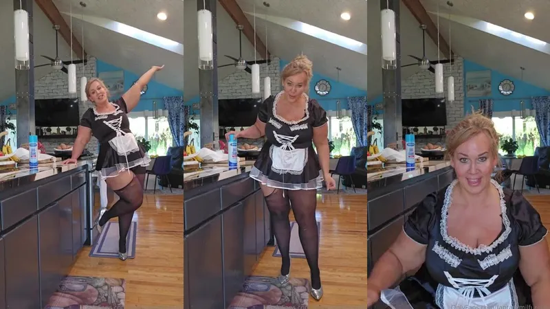 Ursula Andreia aka fantasymilfursula teases in sexy maid outfit and black stockings in this exclusive OnlyFans video