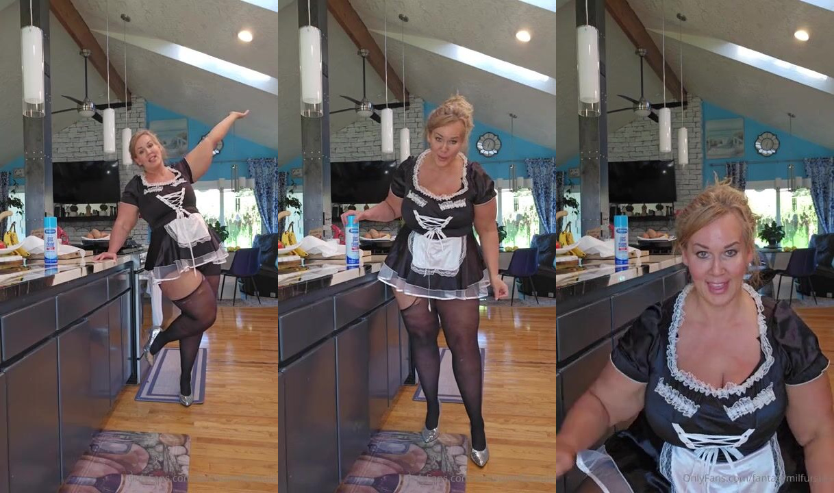 Ursula Andreia aka fantasymilfursula teases in sexy maid outfit and black stockings in this exclusive OnlyFans video