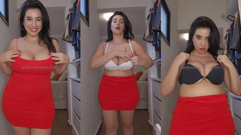 OnlyFans NataliConti Stuns in Red Dress and Lingerie Tease Showing Her Big Boobs in This Exclusive Video.