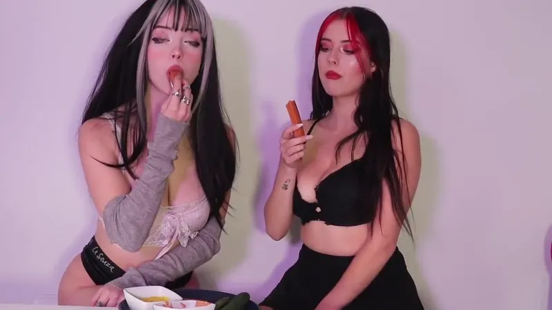 BurchTwins OnlyFans Petite Cuties Tease with Cucumber in Lingerie