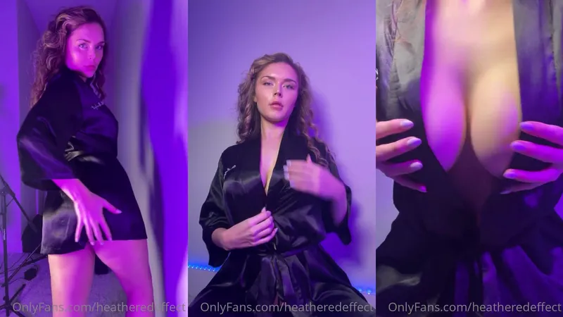 HeatheredEffect Drops Satin Robe for Topless Tease in Purple Light Video